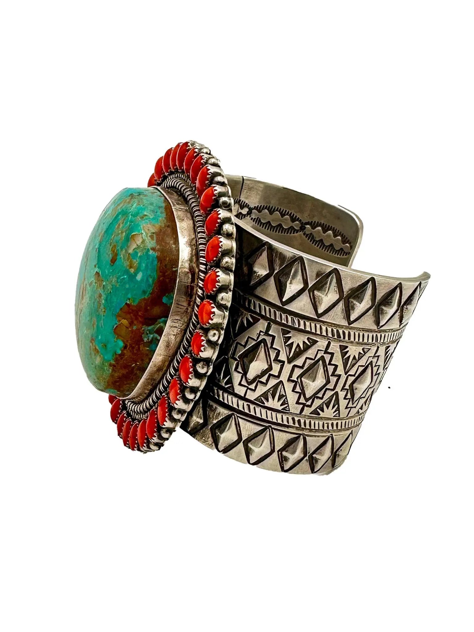 Trophy Turquoise & Coral Sterling Cuff