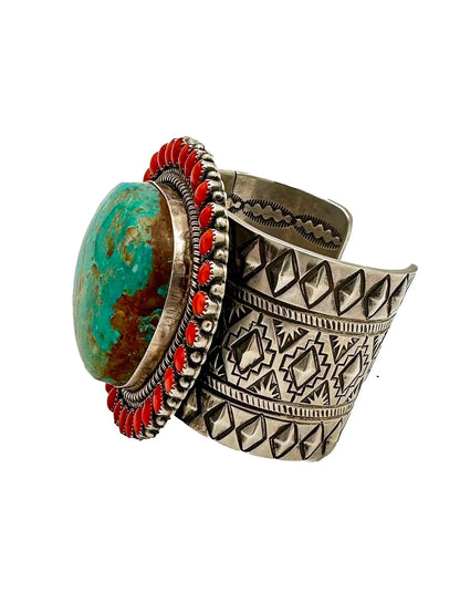 Trophy Turquoise & Coral Sterling Cuff