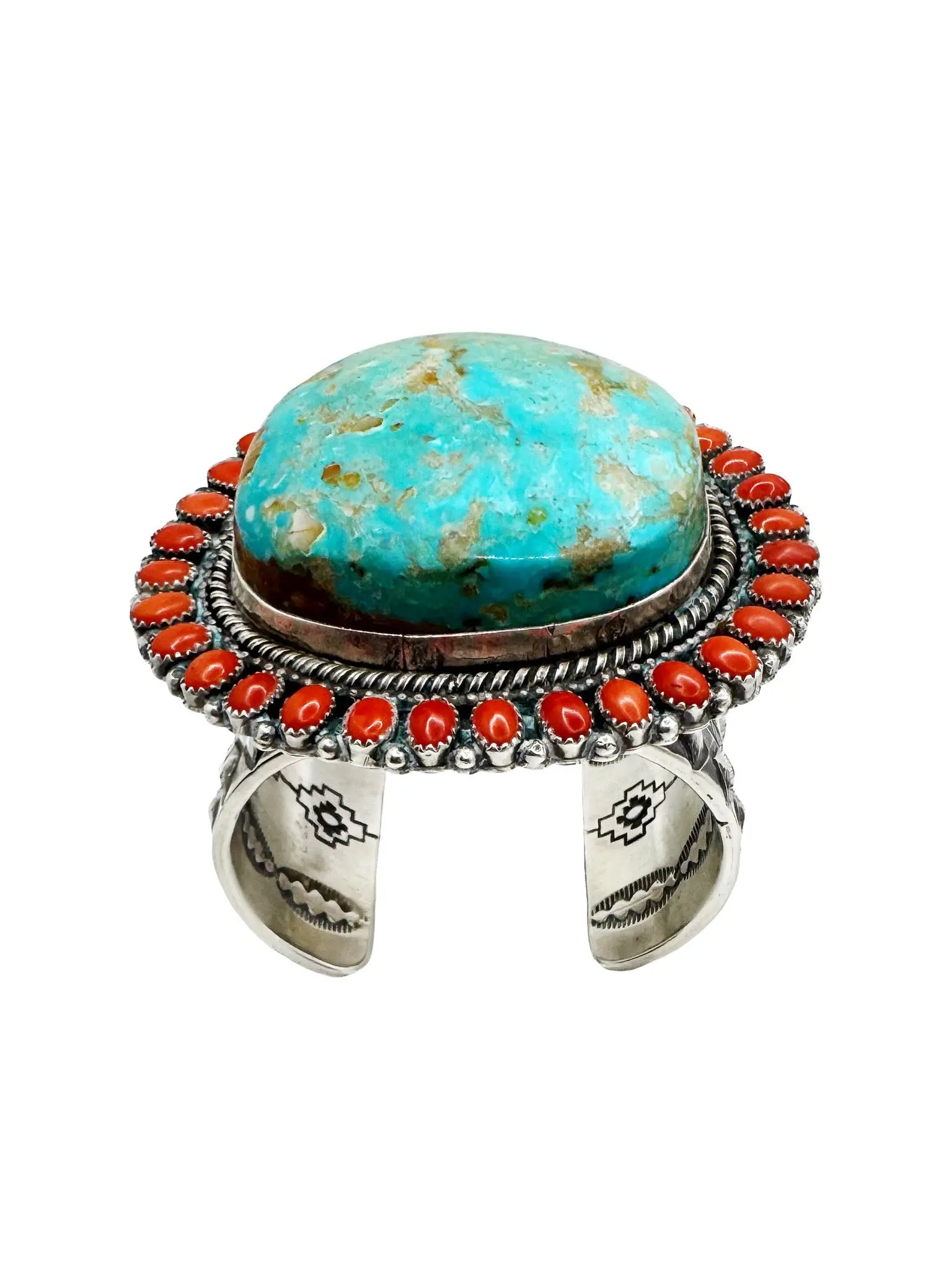 Trophy Turquoise & Coral Sterling Cuff