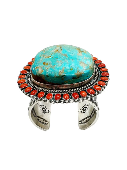 Trophy Turquoise & Coral Sterling Cuff