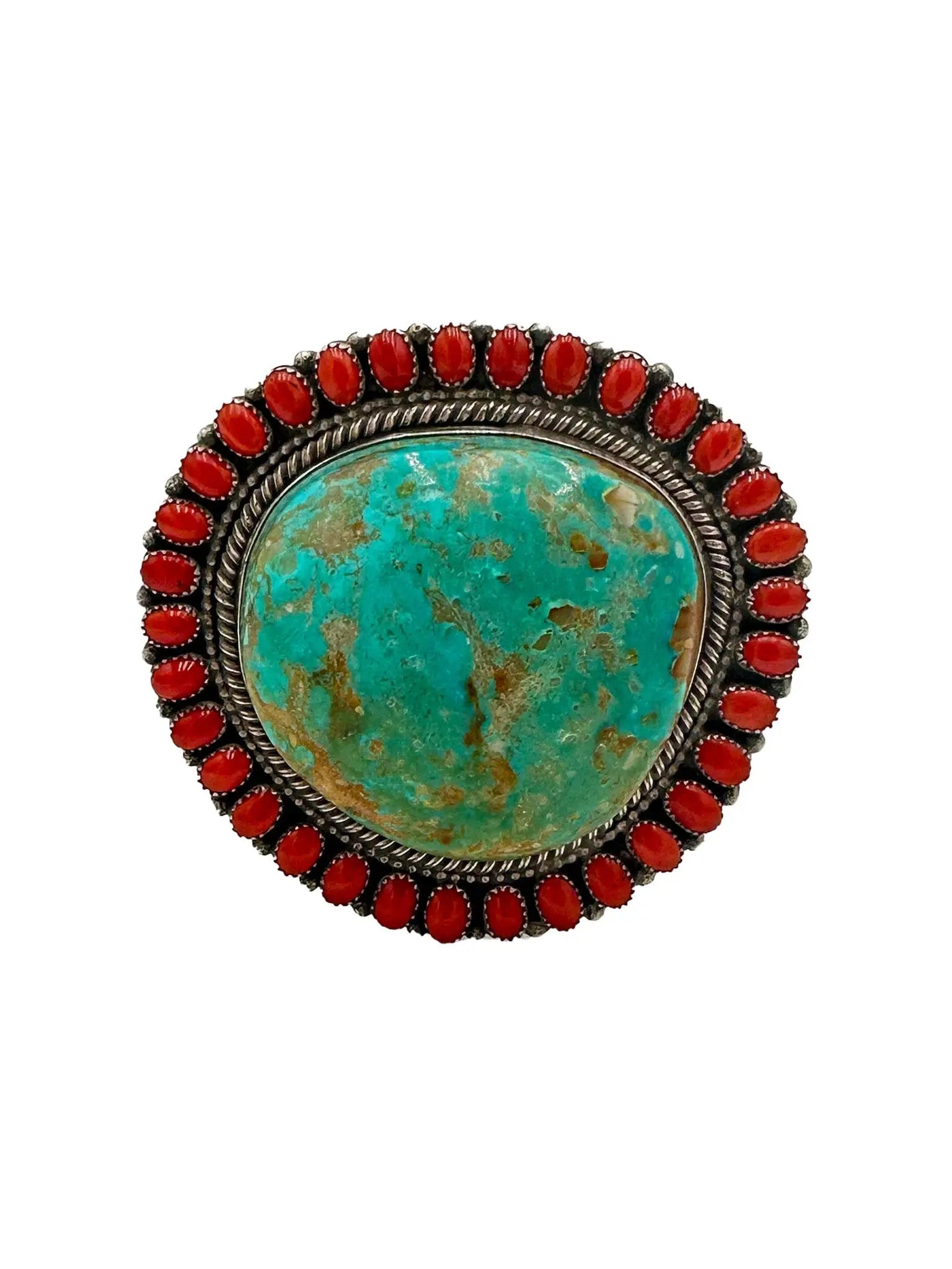 Trophy Turquoise & Coral Sterling Cuff