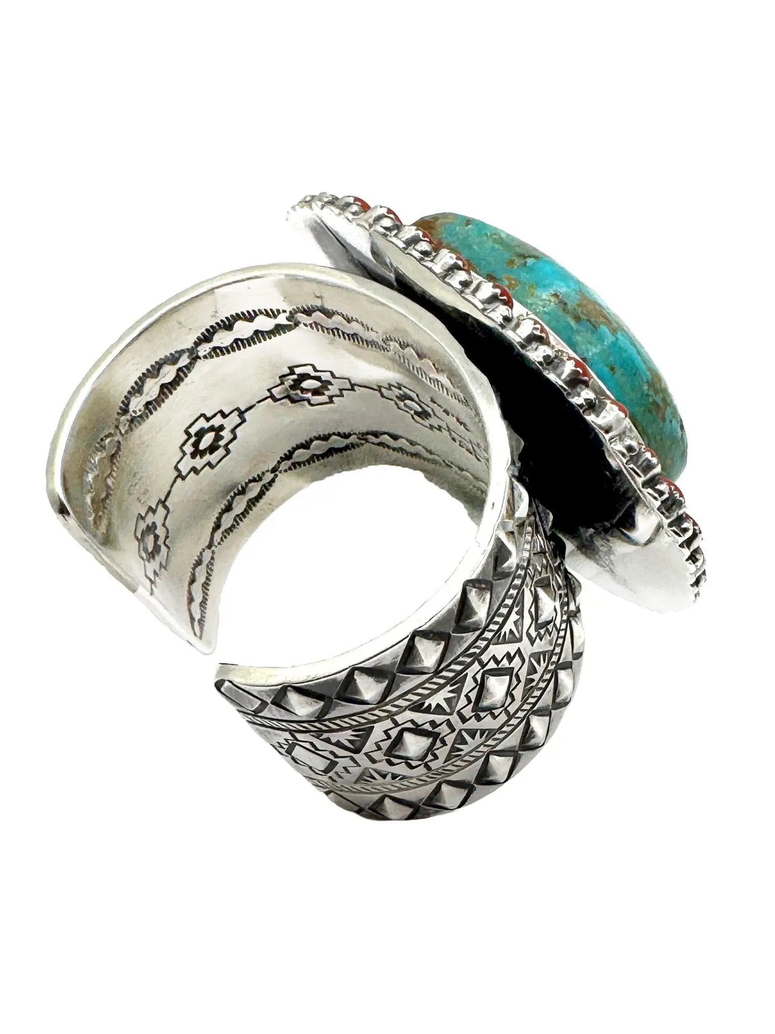 Trophy Turquoise & Coral Sterling Cuff