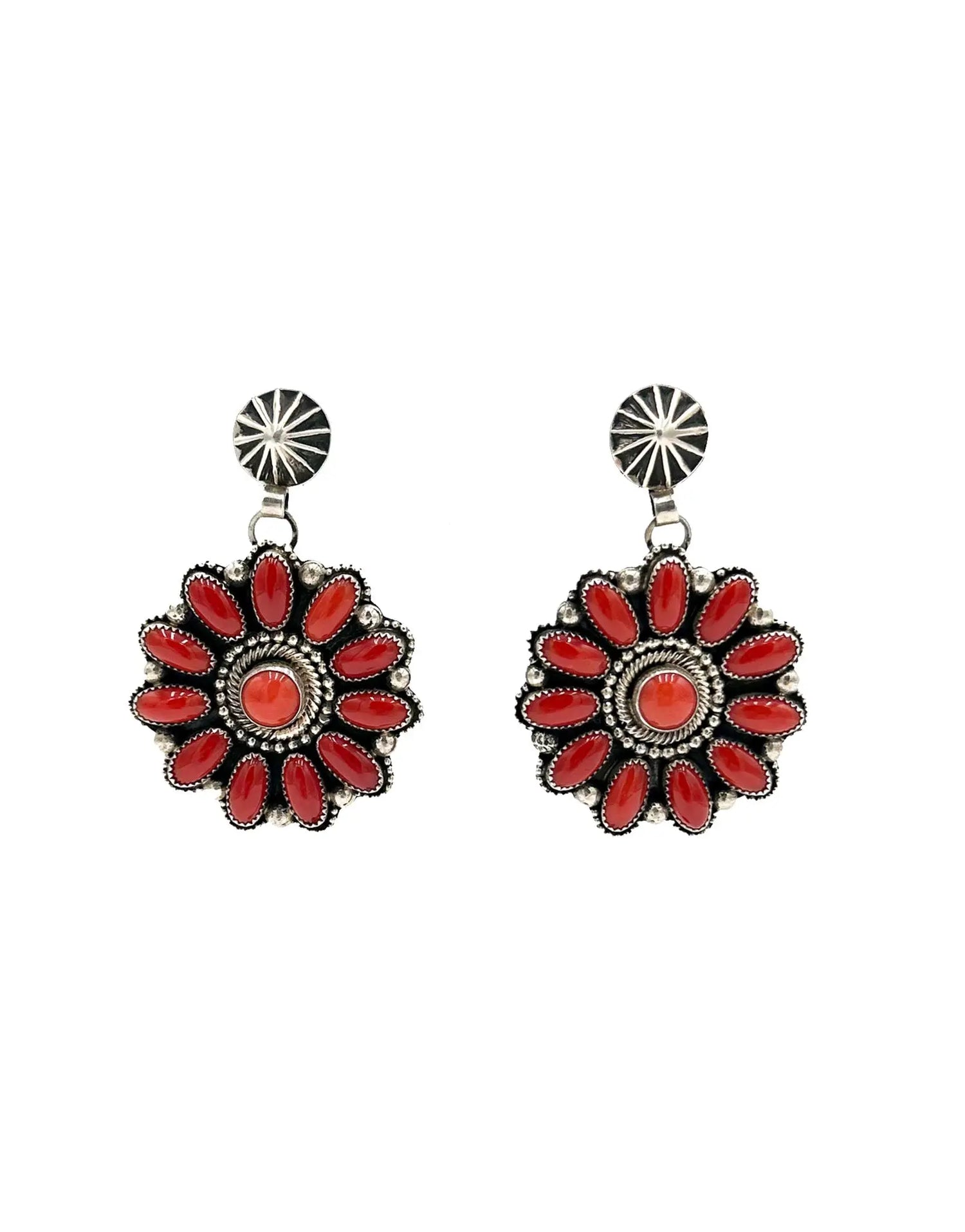 Red Floral Coral Disc Earrings