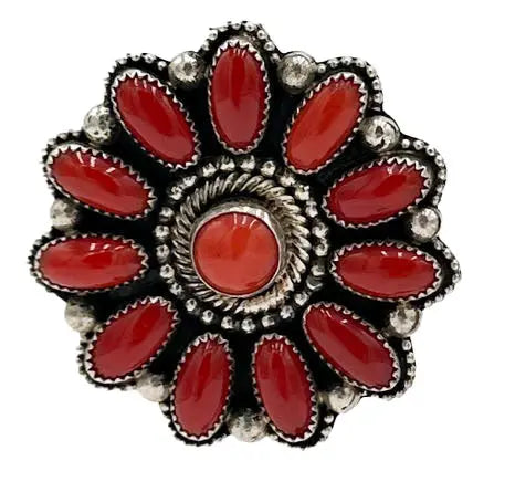 Red Floral Coral Disc Earrings