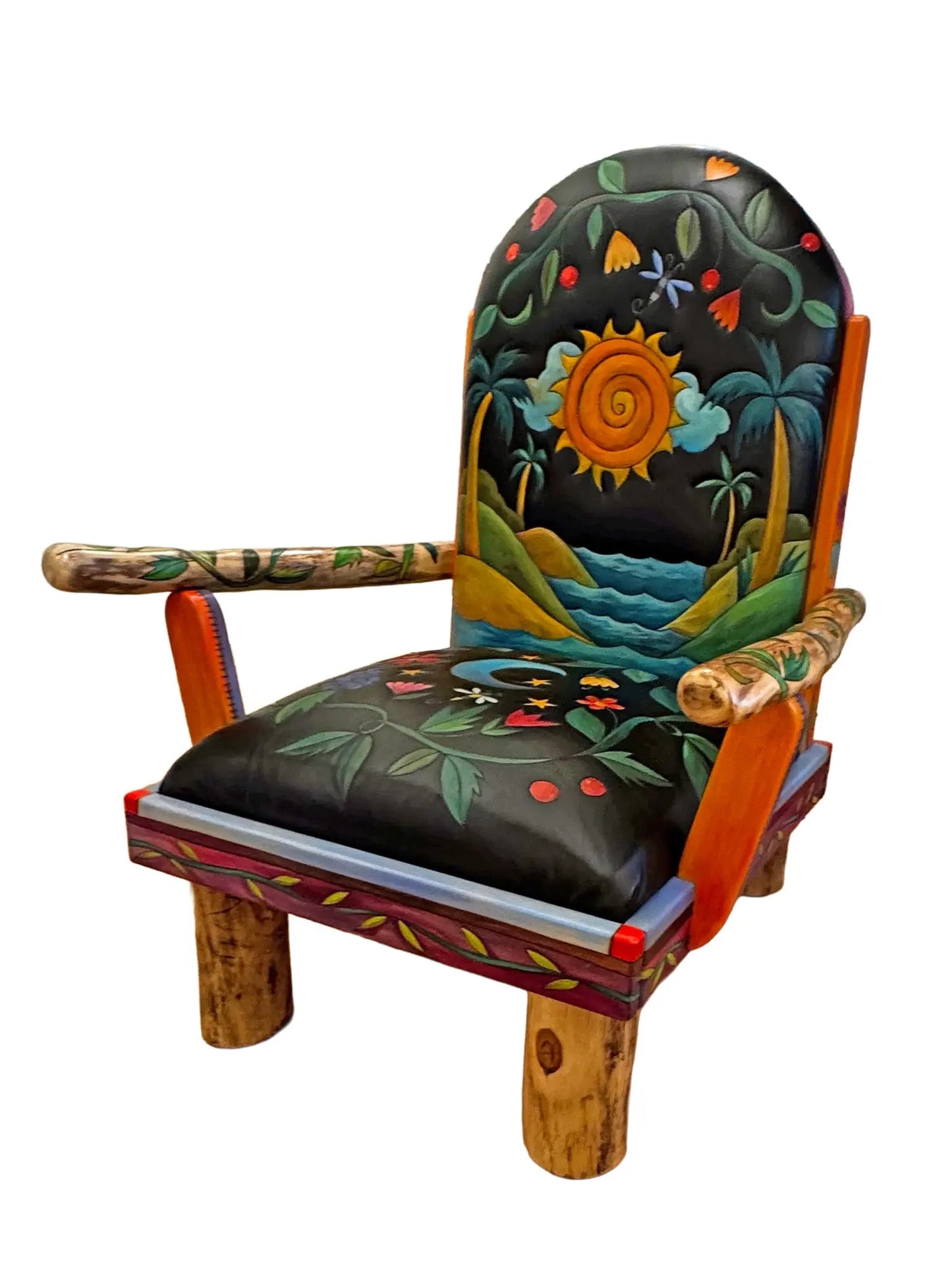 Sunset Meadow Overstuffed Wooden Chair