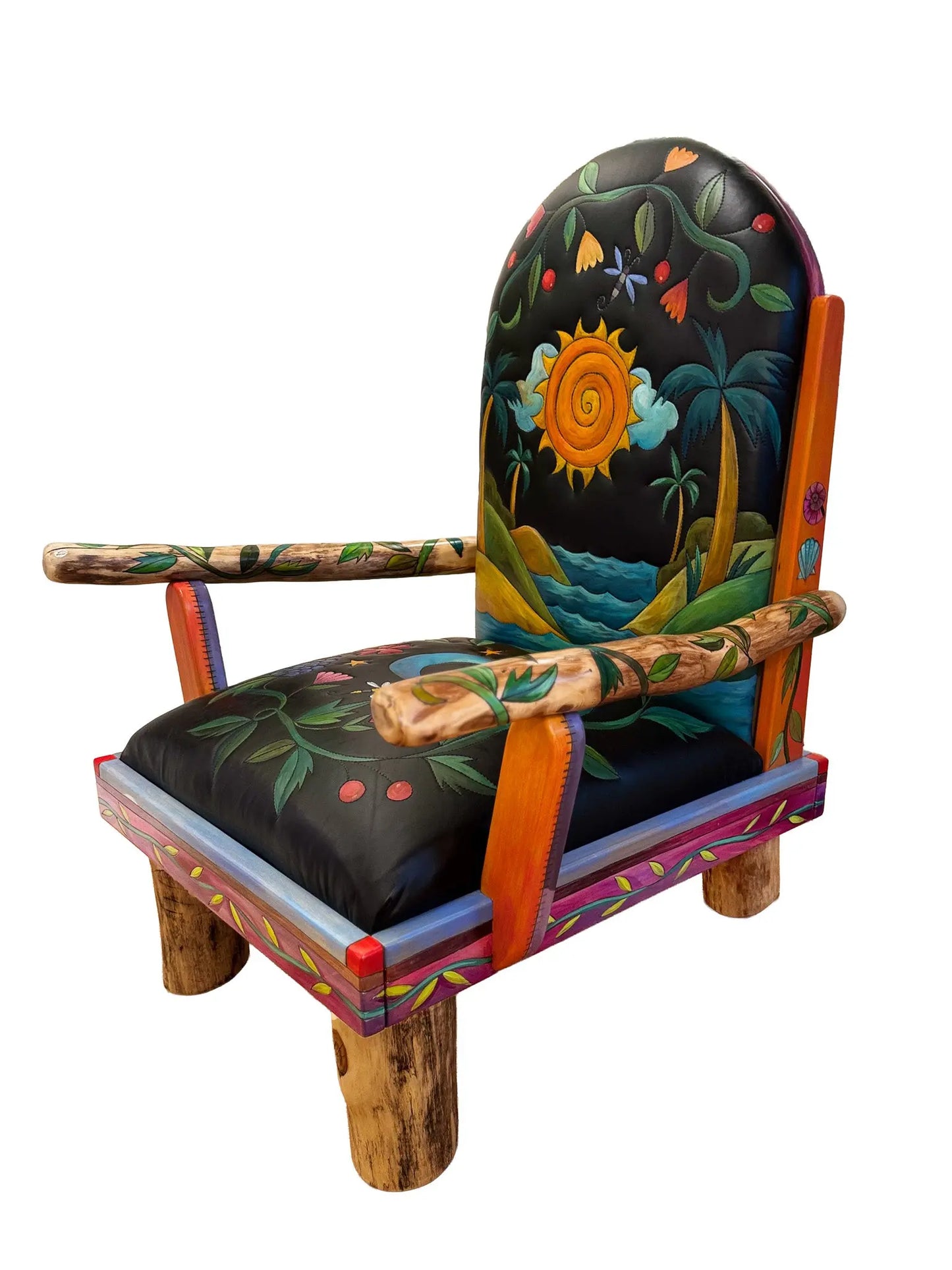 Sunset Meadow Overstuffed Wooden Chair
