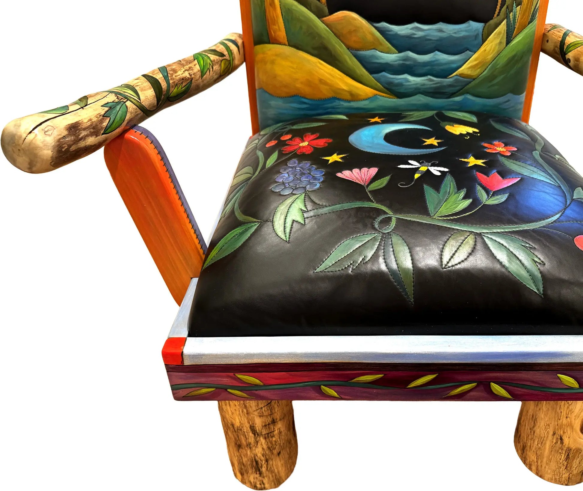 Sunset Meadow Overstuffed Wooden Chair