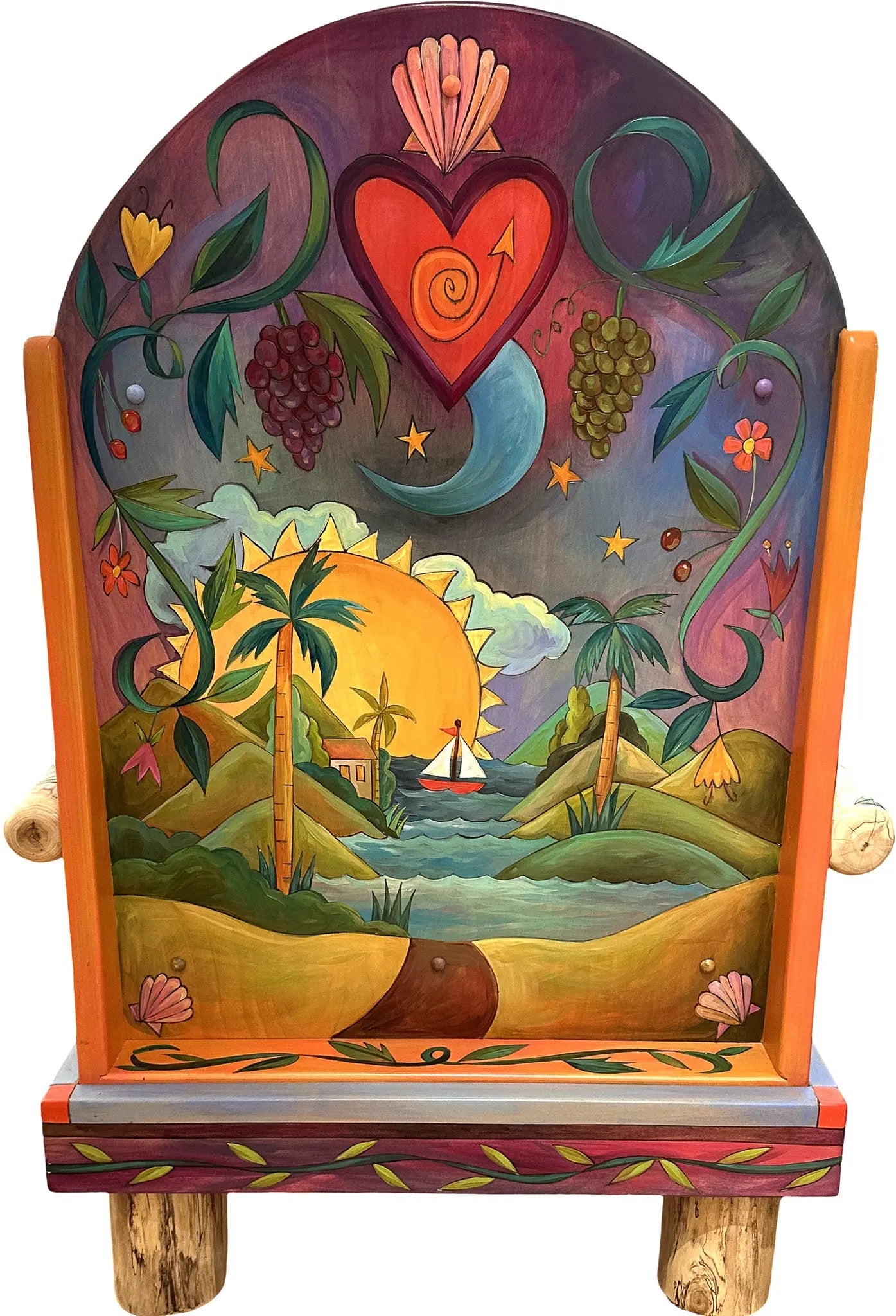 Sunset Meadow Overstuffed Wooden Chair