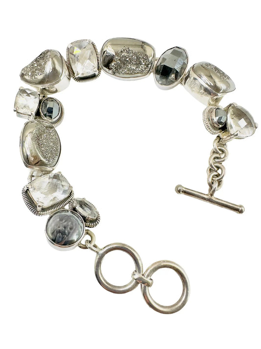 Hematite, Druzy & Quartz Silver Station Bracelet