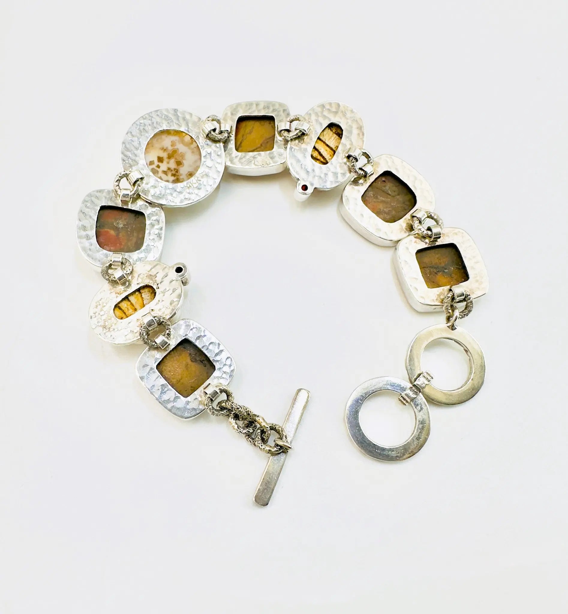 Jasper, Garnet & Scarab Silver Station Bracelet
