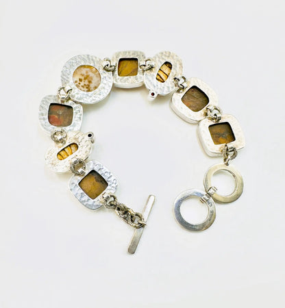 Jasper, Garnet & Scarab Silver Station Bracelet