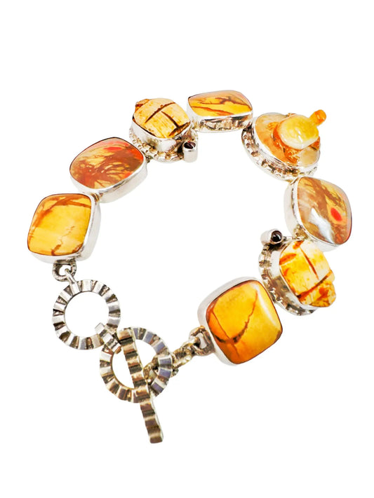 Jasper, Garnet & Scarab Silver Station Bracelet