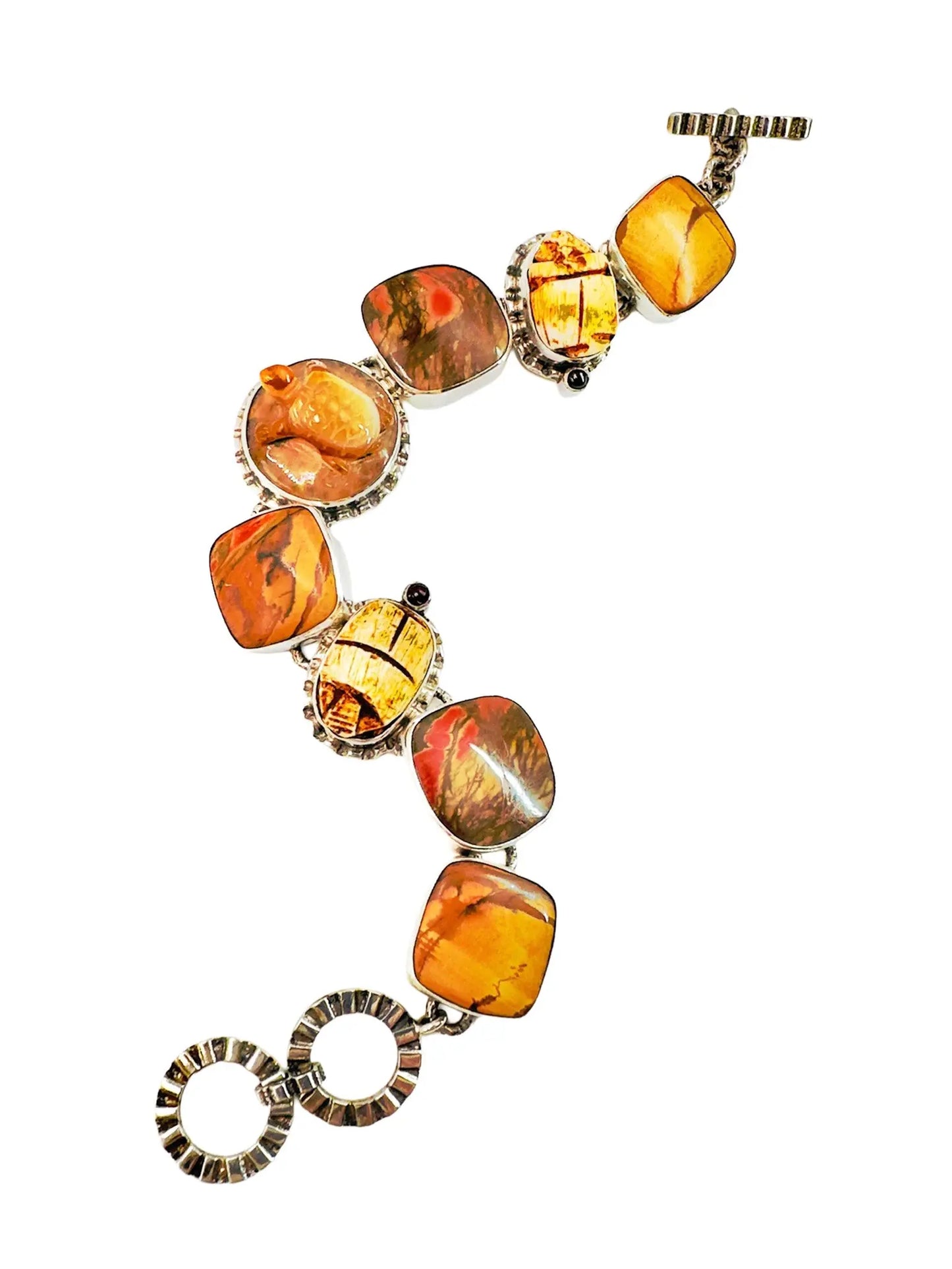 Jasper, Garnet & Scarab Silver Station Bracelet