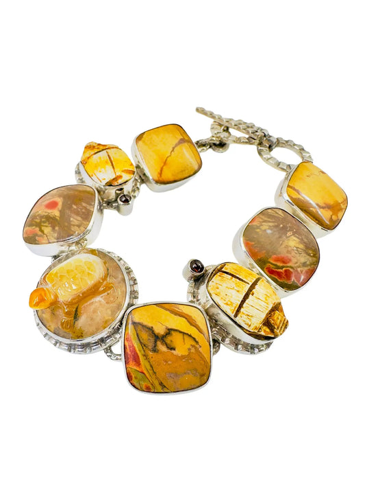 Jasper, Garnet & Scarab Silver Station Bracelet