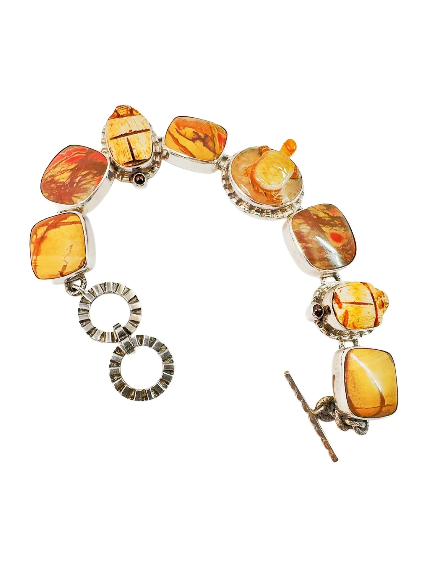 Jasper, Garnet & Scarab Silver Station Bracelet