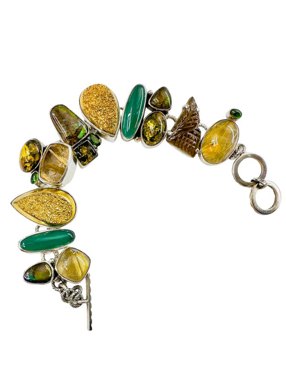 Boulder Opal, Ammolite & Druzy Silver Station Bracelet
