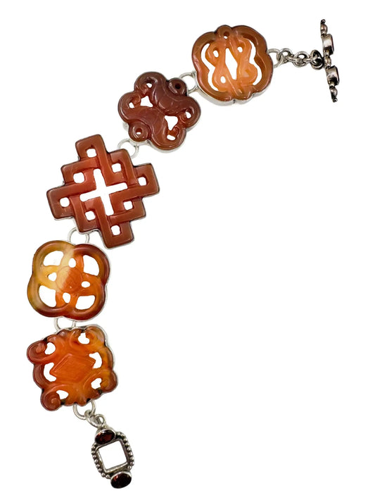 Carnelian & Cynabar Jade Sterling Silver Station Bracelet