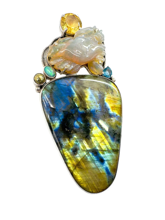 Opal Crab w/ Multi Semi-Precious Gems Pin/Pendant