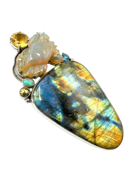 Opal Crab w/ Multi Semi-Precious Gems Pin/Pendant