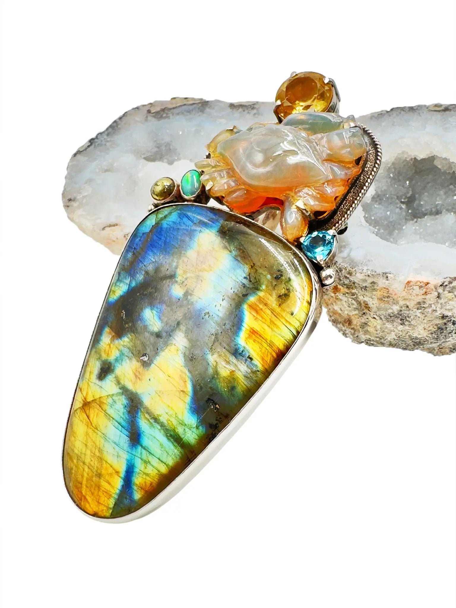 Opal Crab w/ Multi Semi-Precious Gems Pin/Pendant