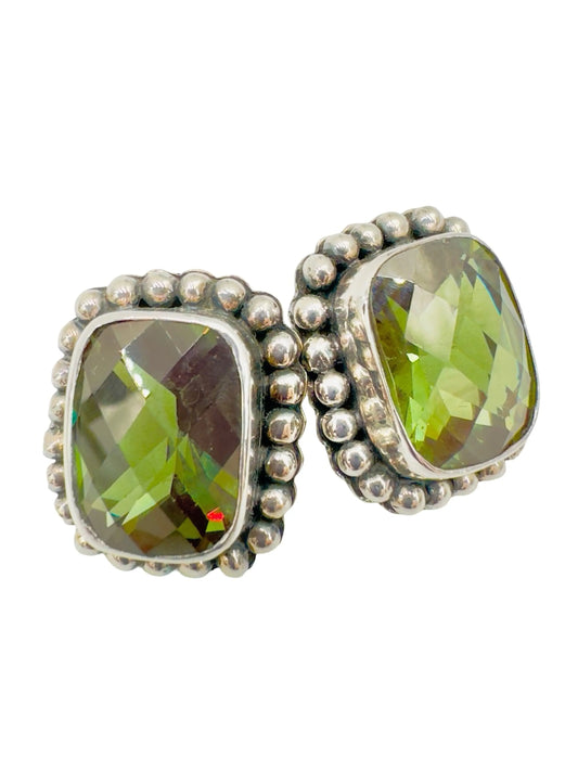 Lime Green Quartz Sterling Bead Earring