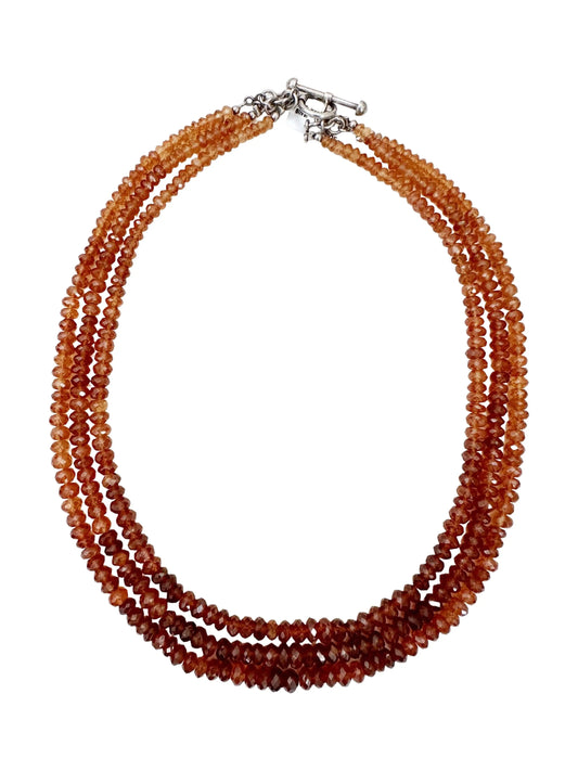 Triple Strand Hessonite Beaded Necklace