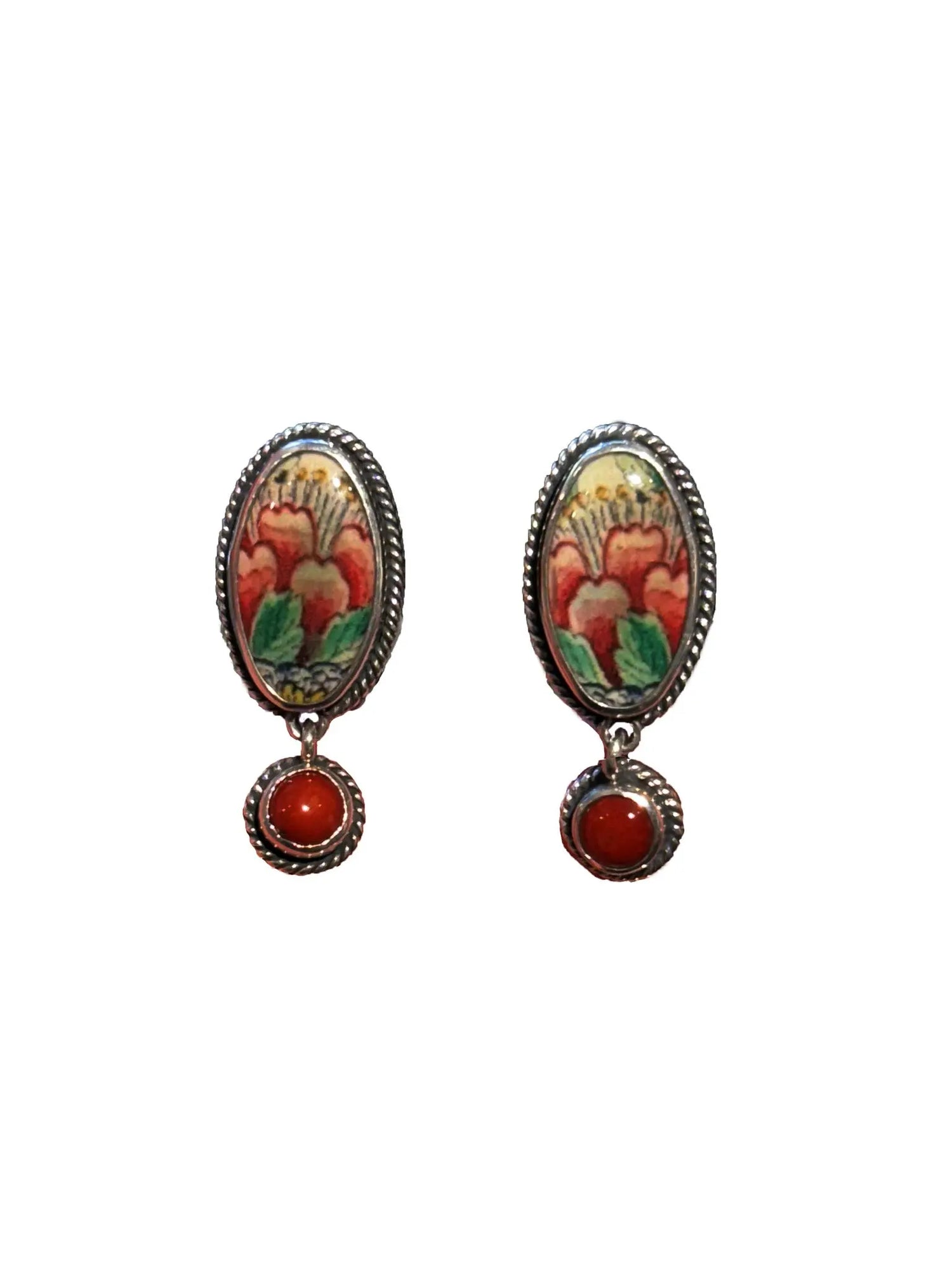 Enamel Flower Clip Earrings