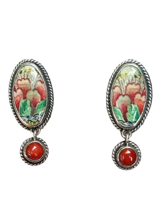Enamel Flower Clip Earrings