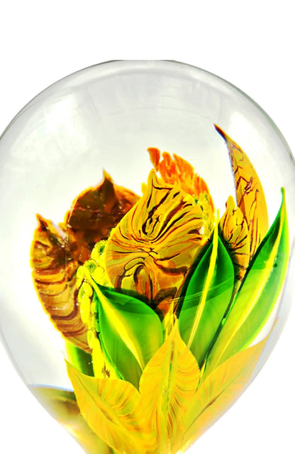 Brilliant Fire Flower Magnum Paperweight – Handblown Glass