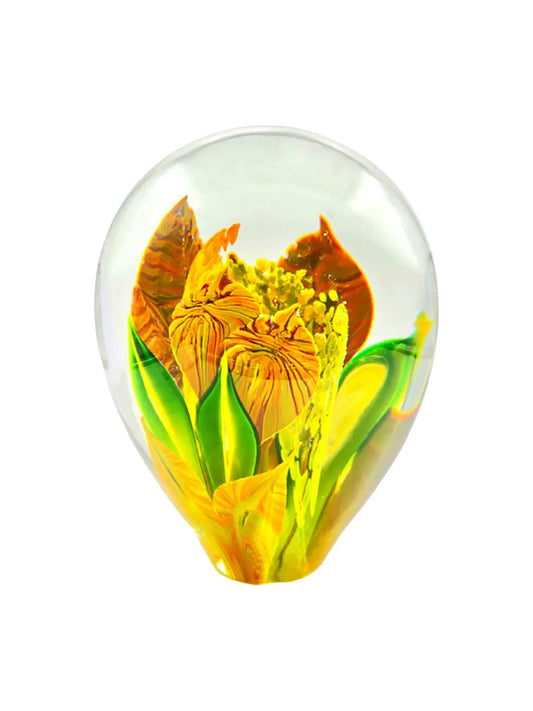 Brilliant Fire Flower Magnum Paperweight – Handblown Glass