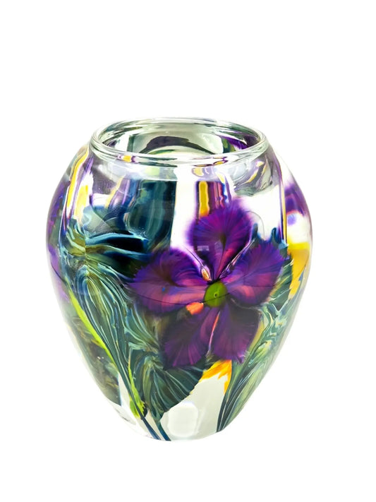 Tulip Vase with Purple Clematis – Handblown Glass