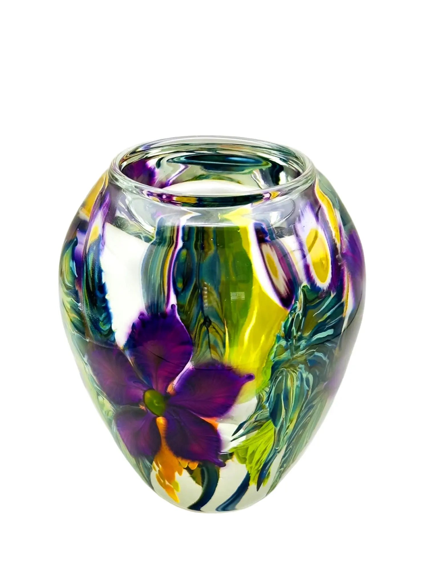 Tulip Vase with Purple Clematis – Handblown Glass