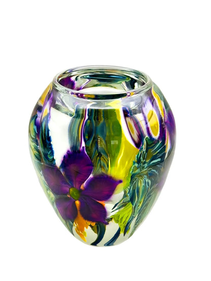 Tulip Vase with Purple Clematis – Handblown Glass