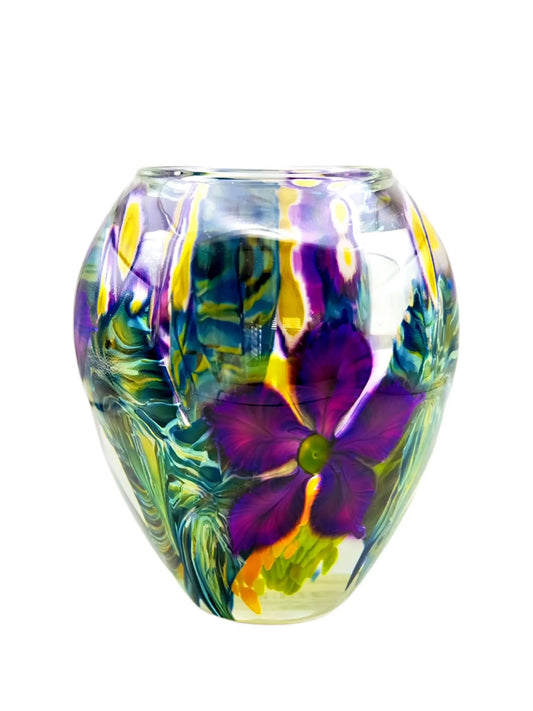 Tulip Vase with Purple Clematis – Handblown Glass
