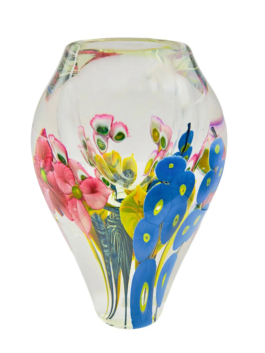 Pink, Yellow and Blue Glass Floral Bouquet Vase – Handblown Glass