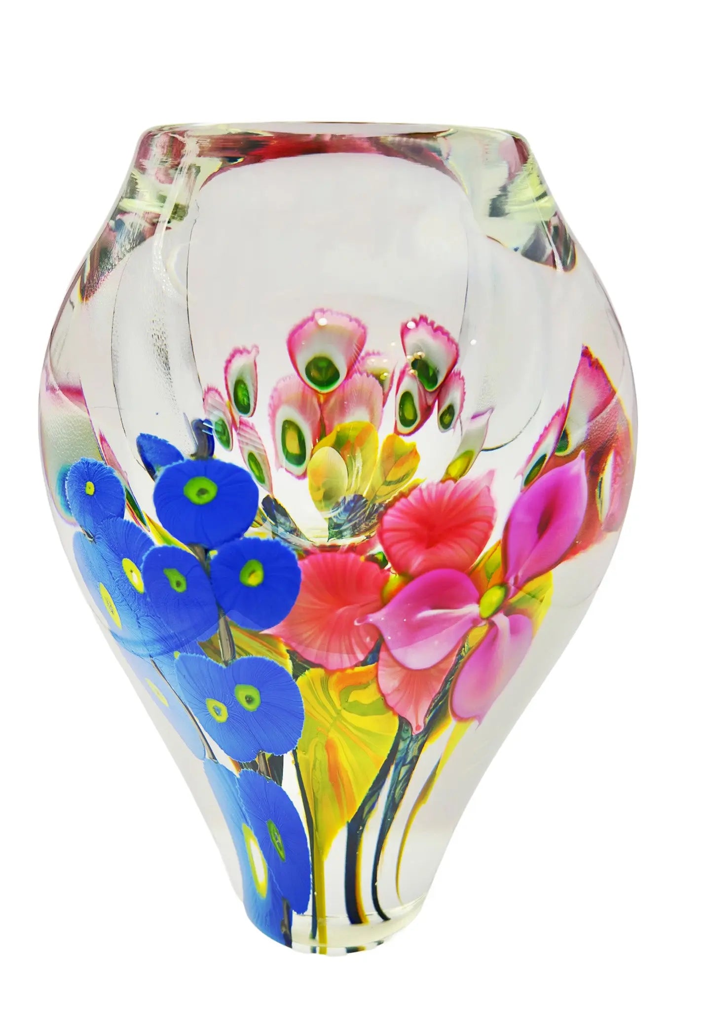 Pink, Yellow and Blue Glass Floral Bouquet Vase – Handblown Glass