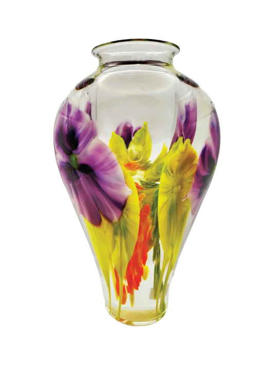 Purple Tri-Clematis Vase – Handblown Glass