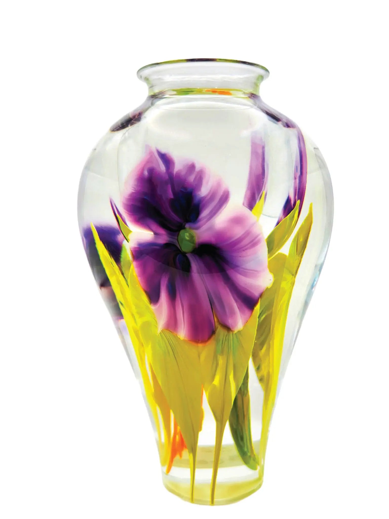Purple Tri-Clematis Vase – Handblown Glass