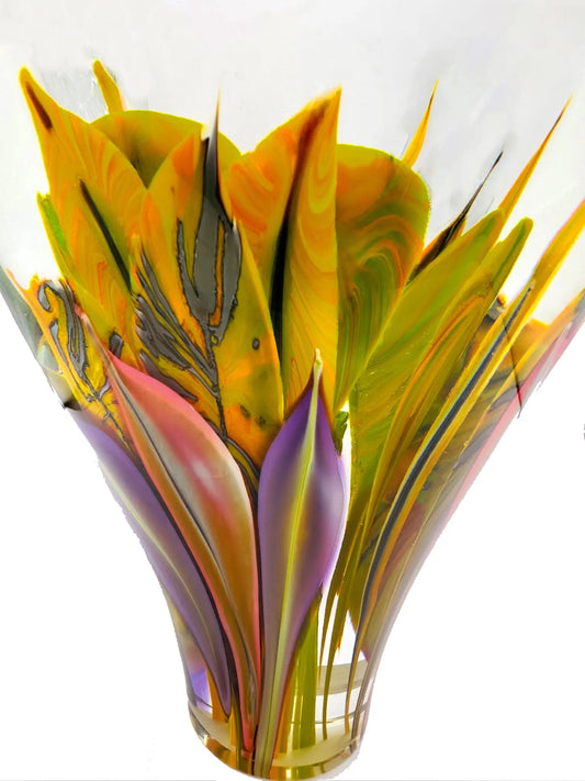 Yellow and Green Fire Flower Magnum Vase – Handblown Glass