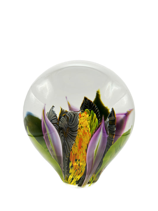 Enchanted Floral Glass Paperweight – Handblown Glass