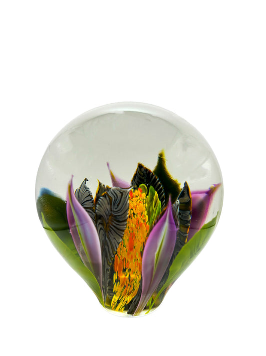 Enchanted Floral Glass Paperweight – Handblown Glass