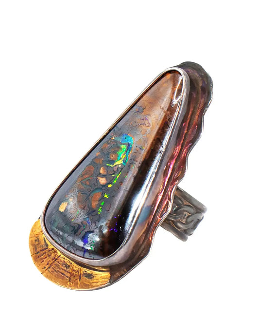 Yowah Opal Ring with 18K Gold Accent – Size 8