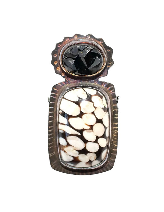 Black Garnet Melanite and Peanut Wood Jasper Ring – Size 7.5