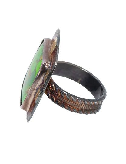 Green Mosaic Turquoise Ring With 18K Gold Accents – Size 7.75