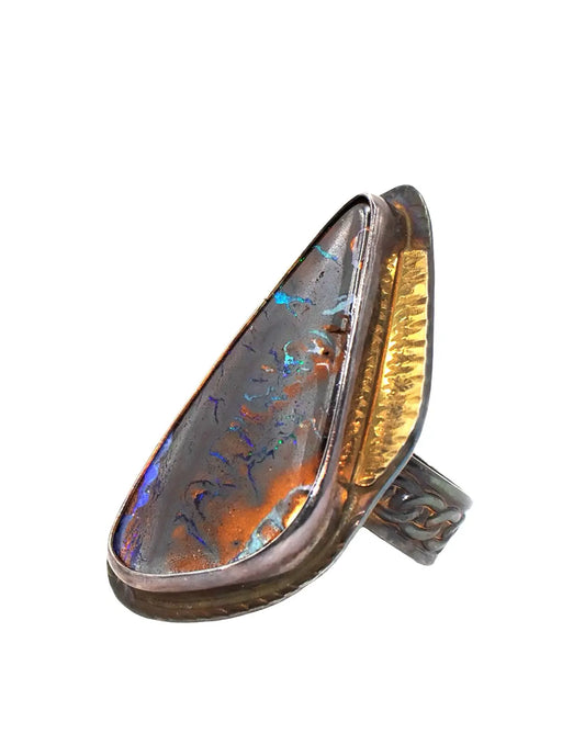 Yowah Opal Ring with 18K Gold Accent – Size 8.75
