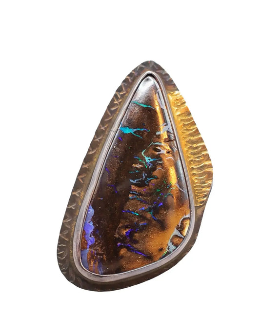Yowah Opal Ring with 18K Gold Accent – Size 8.75