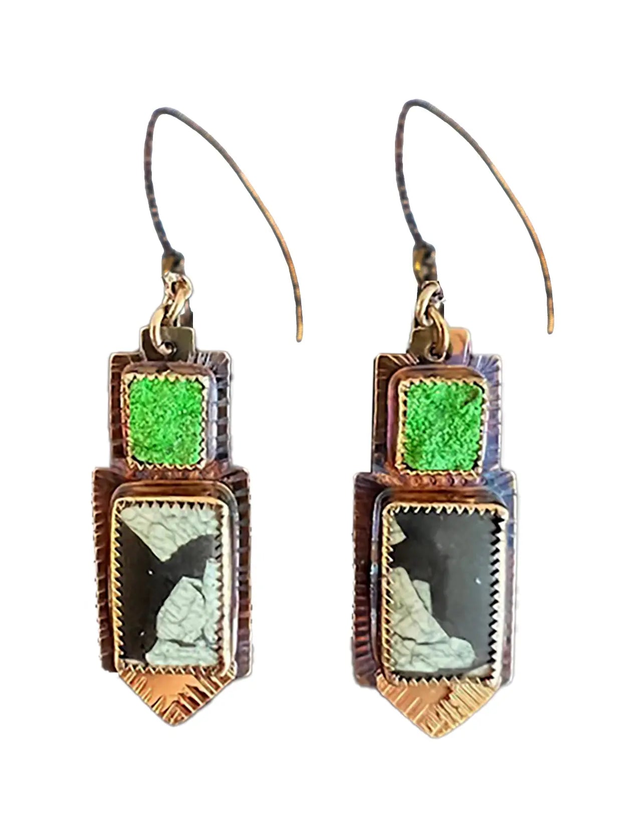 Uvarovite Green Druzy & Chinese Writing Stone Earrings