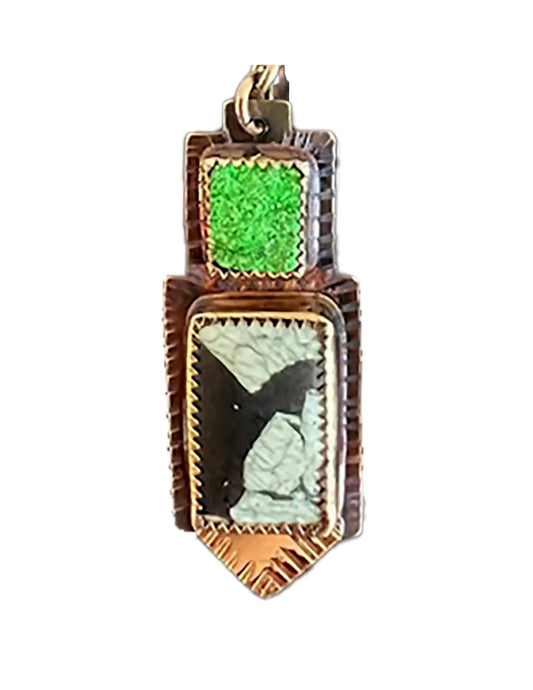 Uvarovite Green Druzy & Chinese Writing Stone Earrings