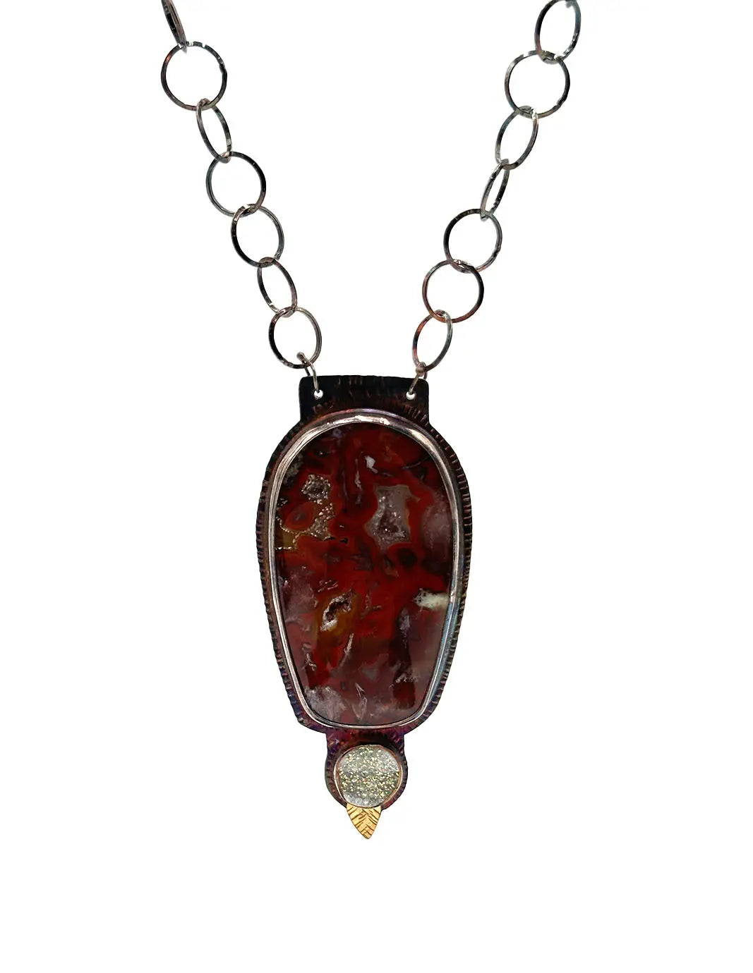 Nodular Laguna Agate, Titanium Plated Quartz & Druzy Pendant Necklace