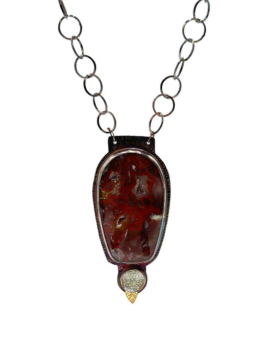 Nodular Laguna Agate, Titanium Plated Quartz & Druzy Pendant Necklace